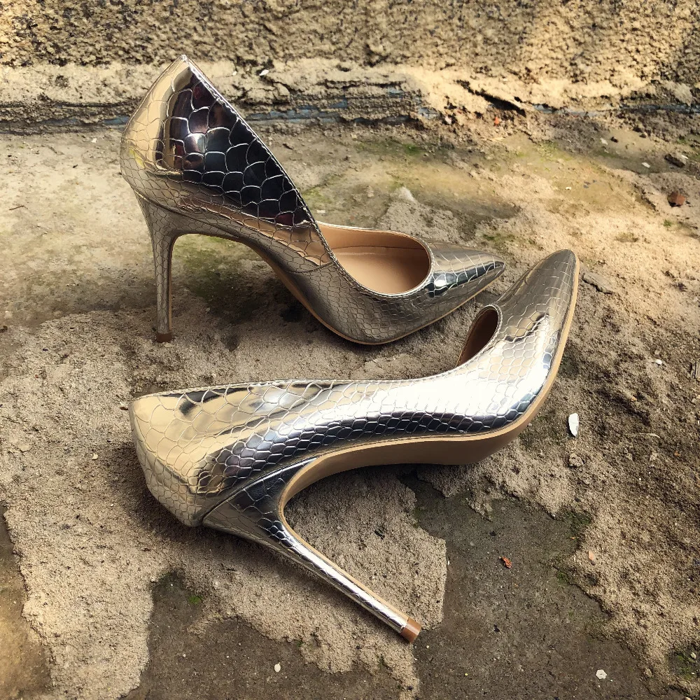 Veowalk Shiny Sexy Patern Extreme High Heels Stiletto Thin Heeled Pointed Toe Party Bridal Pumps wedding Bride shoes Silver Gold