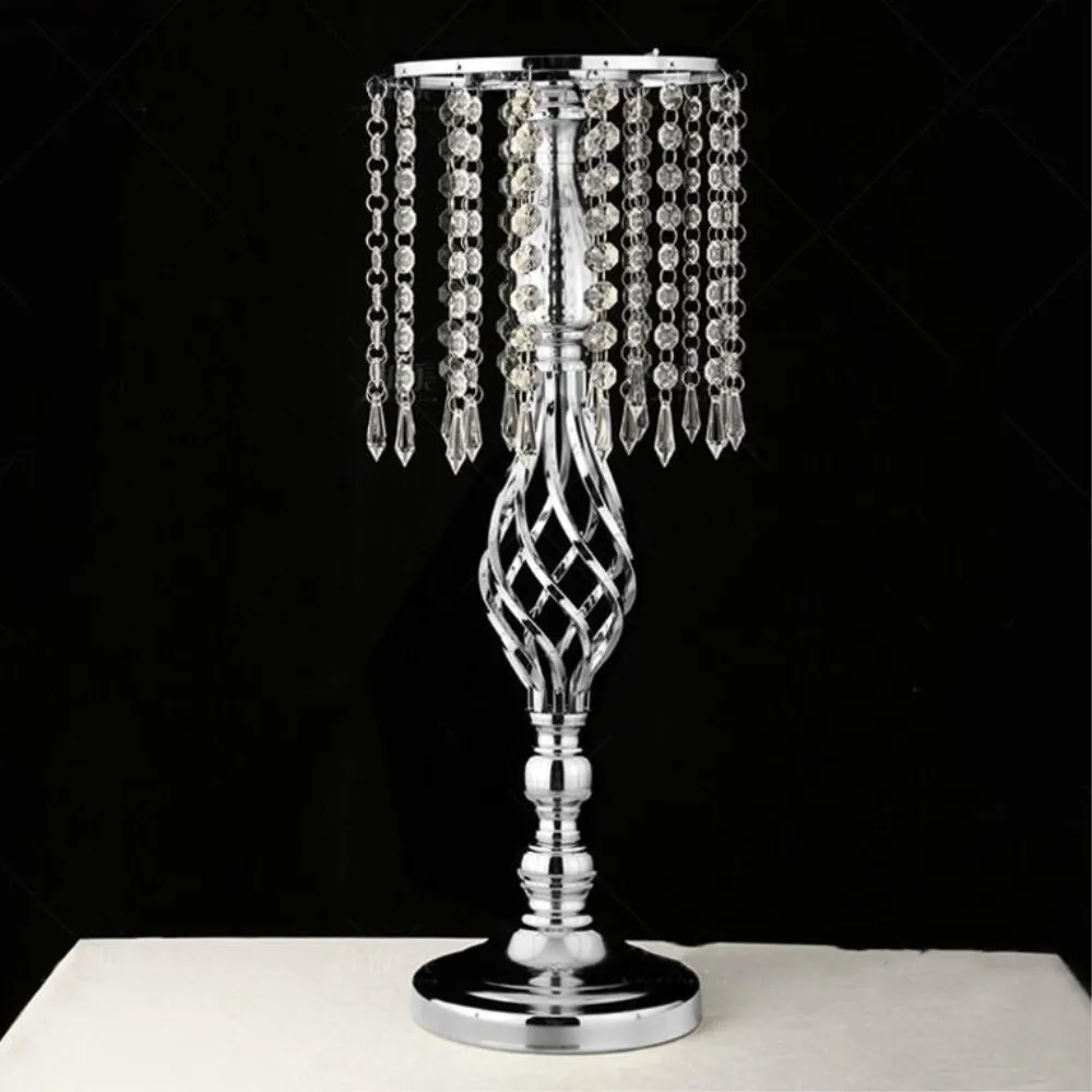 Изысканная ваза для цветов, скручивающаяся форма, подставка золотого/серебряного цвета, для свадьбы/стола, центральный элемент, 52 см, высокий, дорожный, ведущий, домашний декор - Цвет: Silver
