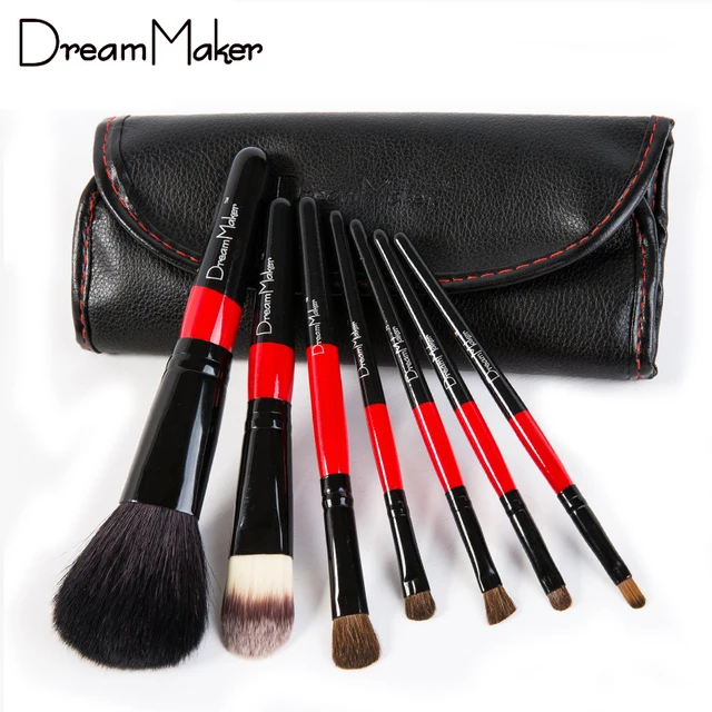 Professional Makeup Brushes Set 7pcs Animal Hair PU Leather Bag Make up