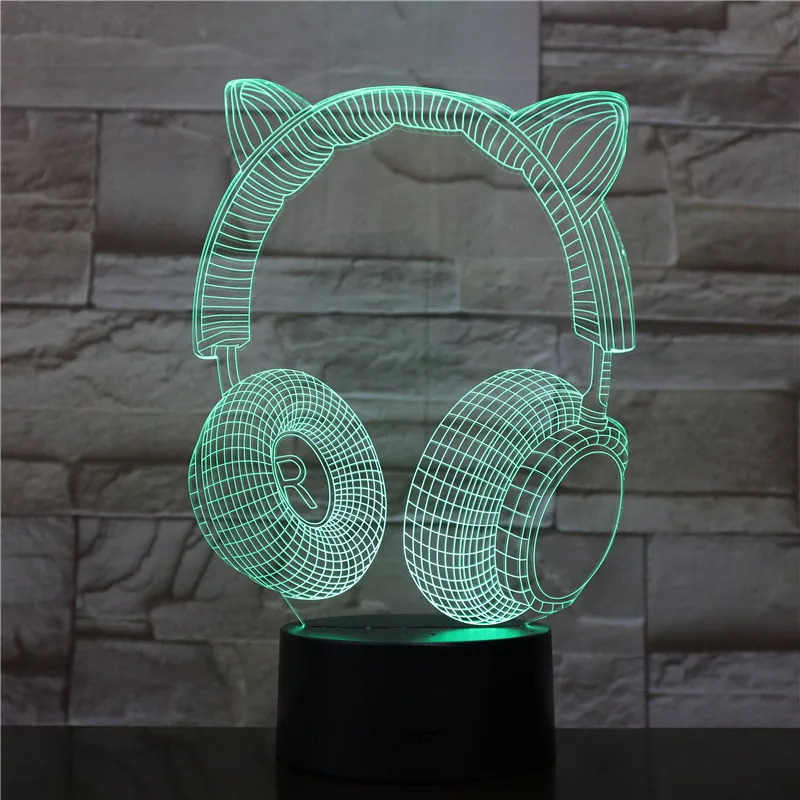 

Cat Ears Headset 3d Led Night Light Room Decor Light Cute Earphone Led Desk 3d Lamp with Touch Switch Base Gift for Kids Child