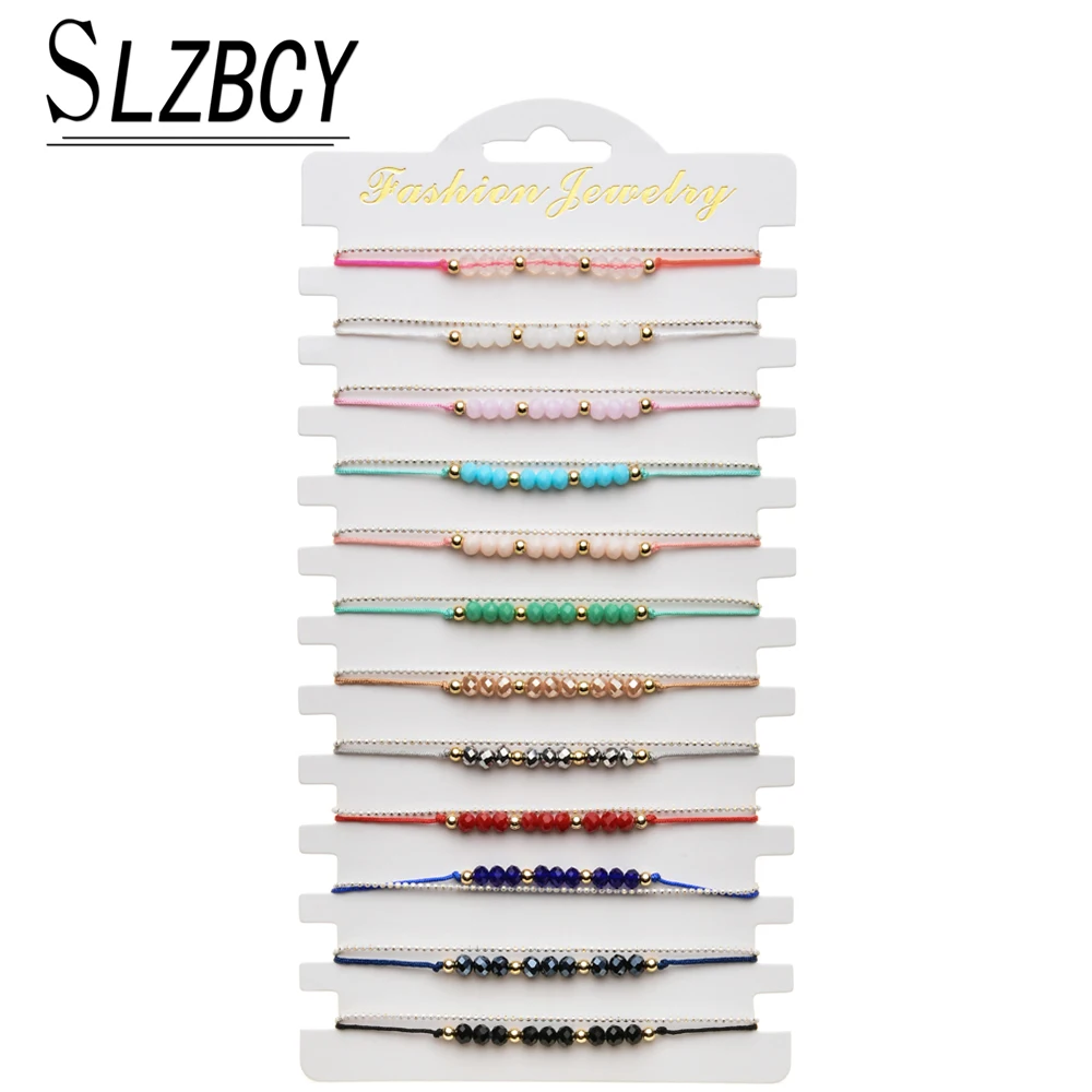

12 pcs/set Handmade Crystal Beads Adjustable Bracelets Sets For Women Colorful Rope Chain Weave Bracelet Charm Wristband Jewelry