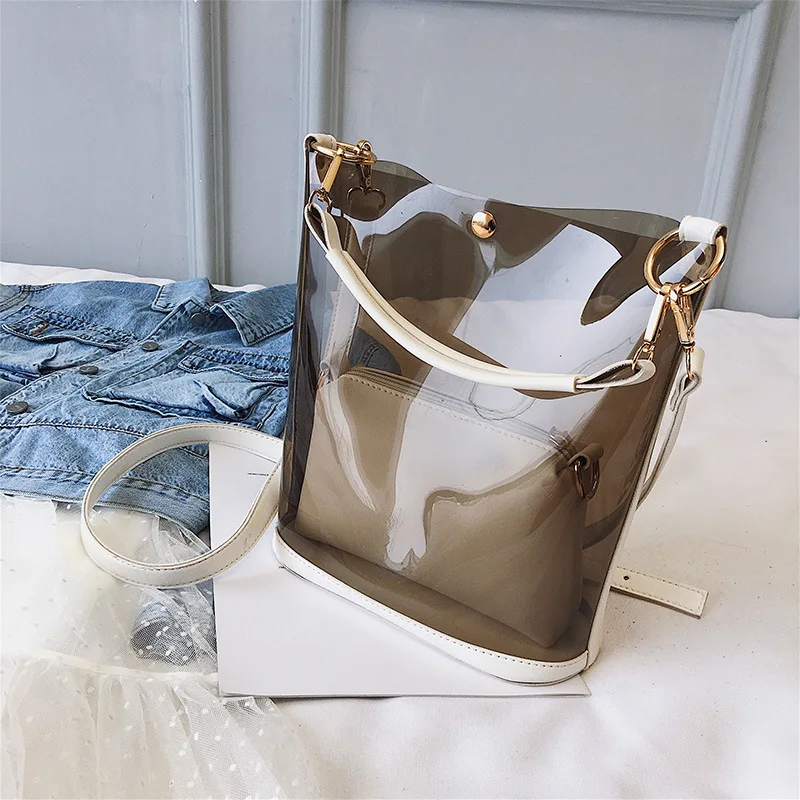 Amberler женская ПВХ женская сумка из ткани сумка высокого качества женская сумка на плечо модная прозрачная сумка через плечо Повседневная сумка-мессенджер - Цвет: Белый