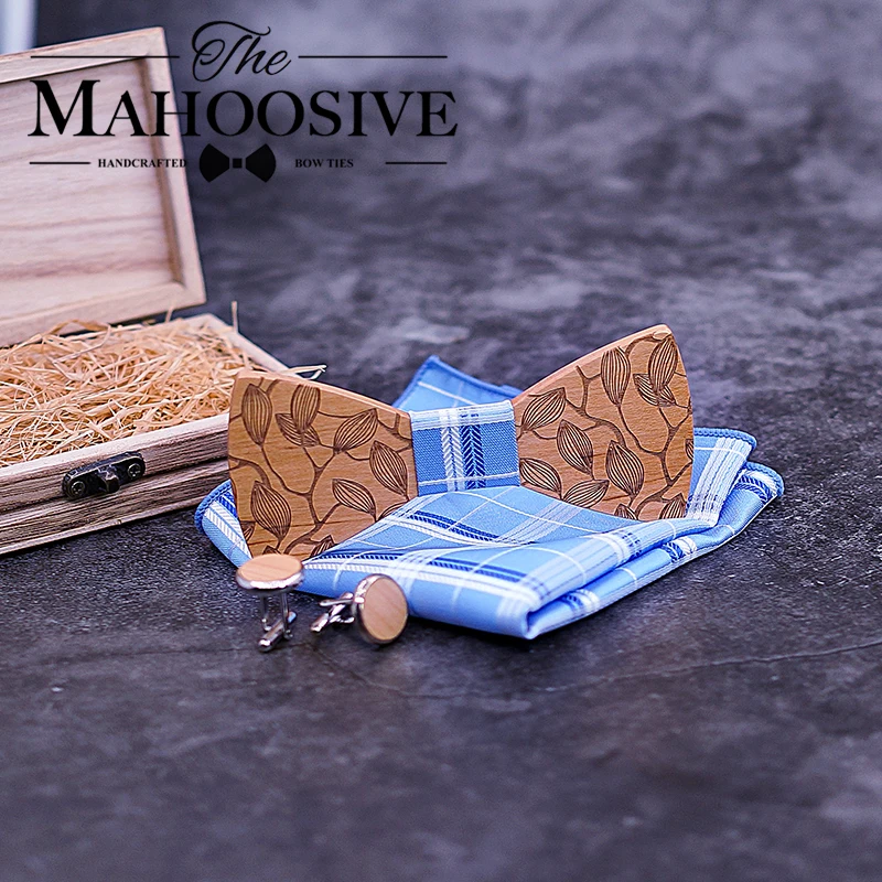  Mahoosive Wood Bow Tie Gentle men Wooden Bow Ties Set Gravatas Corbatas Butterfly Cravat For Men Wo