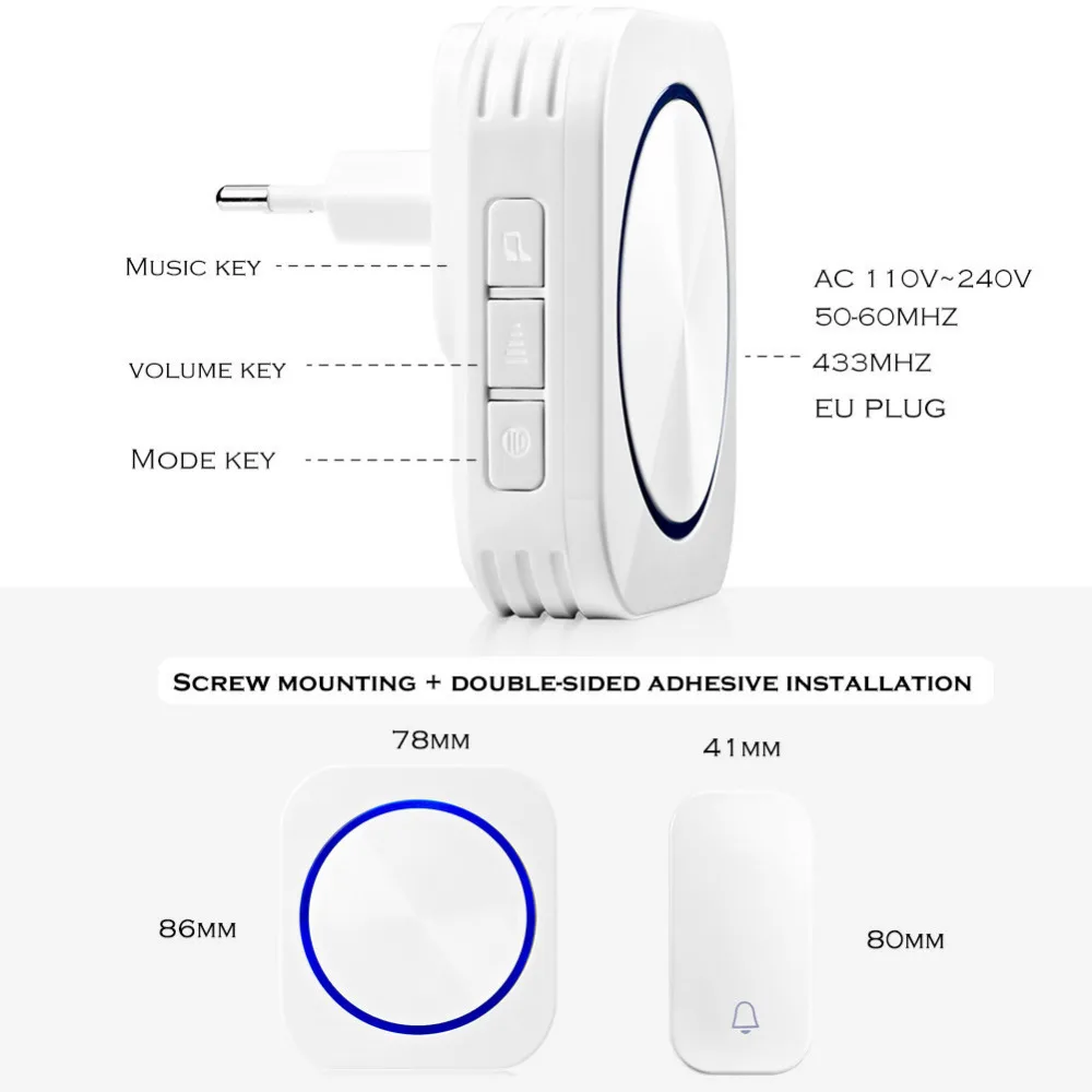 SMATRUL автономный беспроводной дверной звонок Ночной светильник без батареи ЕС вилка водонепроницаемый 1 Кнопка 1 2 приемника