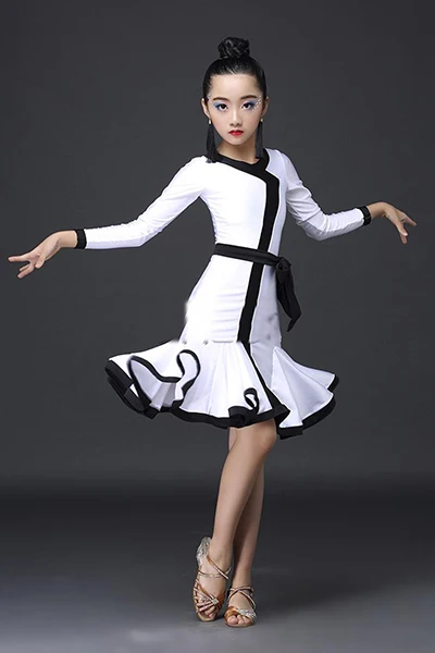Платье для латинских танцев; платье для девочек для профессионального соревнования; платья для танцев; детская одежда для сальсы, ча, самбы; одежда для тренировок и шоу; DN5037 - Цвет: Белый