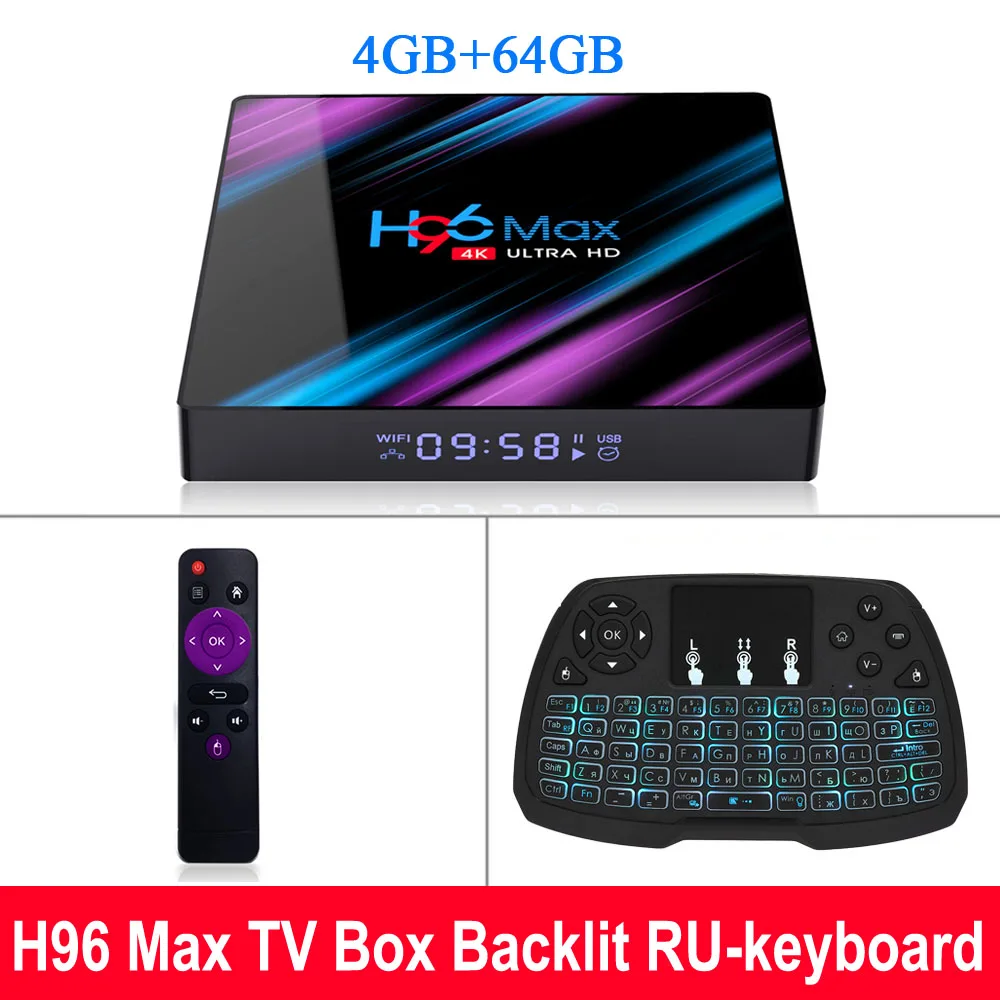 H96 Max Smart Android 9,0 tv Box светодиодный дисплей RK3318 Четырехъядерный 4K 4GB+ 32 GB/64 GB 2,4G/5G WiFi H.265 VP9 BT4.0 HD UHD медиаплеер - Цвет: 4GB 64GB RU Keyboard