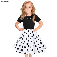 Модное хлопковое платье в европейском и американском стиле для девочек летнее праздничное платье принцессы для девочек плиссированные детские платья в горошек для девочек, От 5 до 12 лет