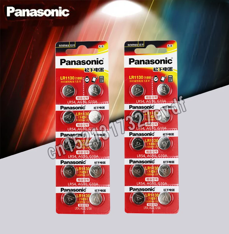 20 шт./лот Panasonic Батарея сотовый 1,5 V AG10 LR1130 Щелочная батарейка-кнопка AG10 389 LR54 SR54 SR1130W 189 LR1130 аккумуляторы таблеточного типа