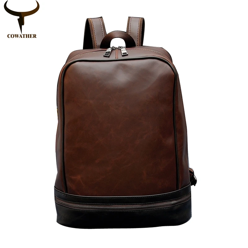 COWATHER 2016 PU leather backpacks for men unisex vintage mens exquisit backpack coffee color good sale mochilas free shipping