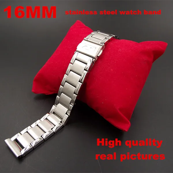 

New arrived-1PCS High quality 16MM Solid Stainless Steel links Watch band Watch strap silver color-110502