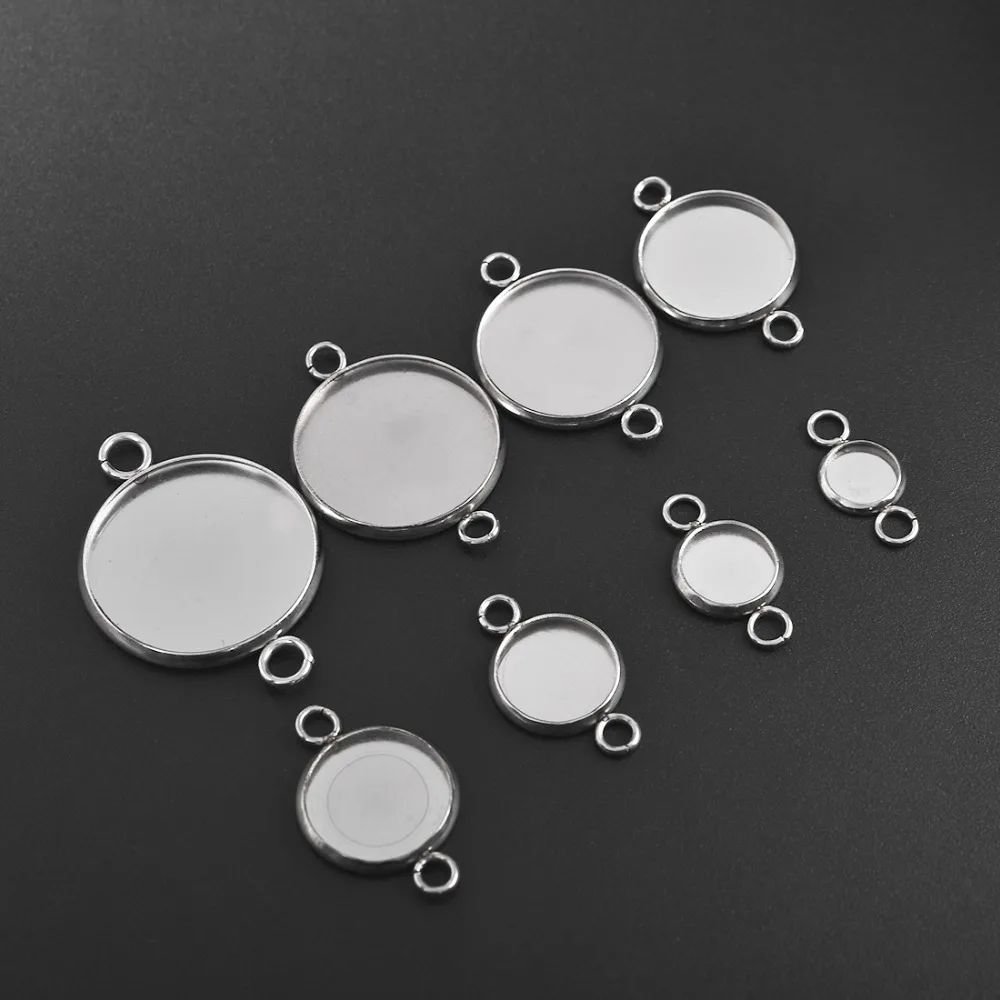 

30Pcs/lot Stainless Steel Cabochon Base Connector Setting Round Cameo Bezel For DIY Jewelry 6/8/10/12/14/16/18/20/25mm