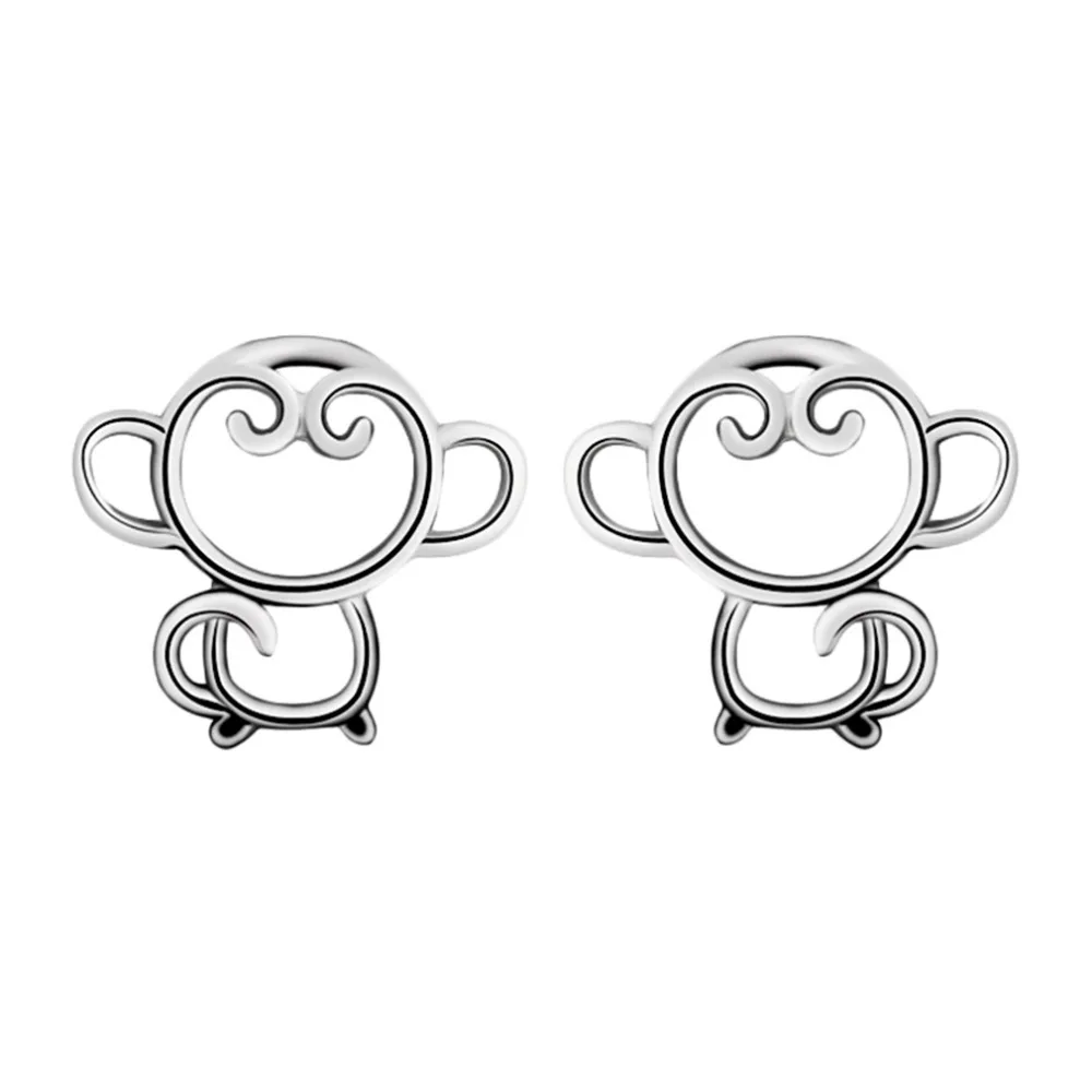 QIAMNI-Minimalist-Jewelry-Handmade-Women-s-925-Sterling-Silver-Monkey-Animal-Piercing-Stud-Earring-Girl-Birthday