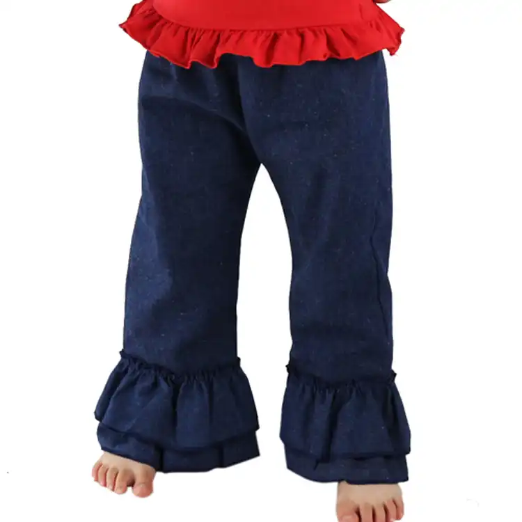 Girls Double Ruffle Jean Capri Pants Sizes 6M 12M 18M 2T 3T 4T 5 6 7 8 Fall NEW
