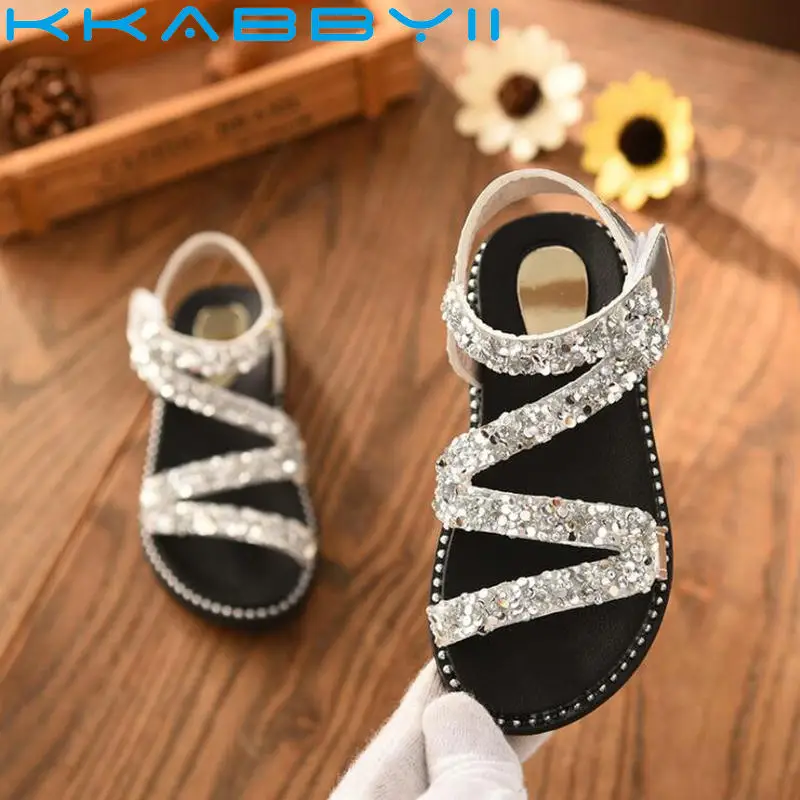 

New Crystal Sandals Girls Shiny Summer Shoes Children Beach Sandals For Girls Princess Shoes Kids Size 26-36
