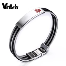 Vinterly 22,5 см медицинская опознавательная бирка скобы черный металлический браслет из нержавеющей стали для мужчин