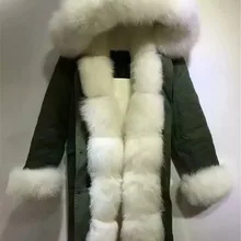 Заказной стиль Зимний толстый теплый мех съемный Белый Лисий Мех капюшон воротник и рукав, натуральный Лисий Мех парка mr mrs мех S
