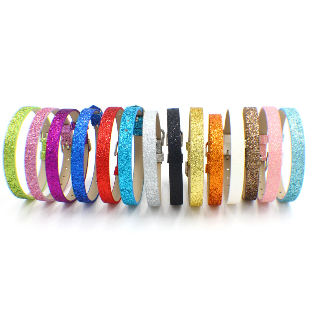 10pcs 8mm Glitter Wristband PU Leather Bracelet 8mm*210mm Fit Slide Letters Charms DIY Accessory | Украшения и аксессуары