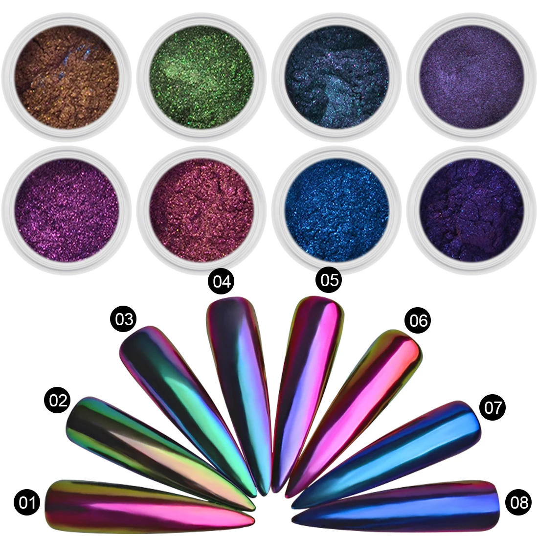

Hot Neon Chrome Manicure Pigment Decoration Powder 0.5g 8 Colors Aurora Mirror Holographic Magic Nail Glitter