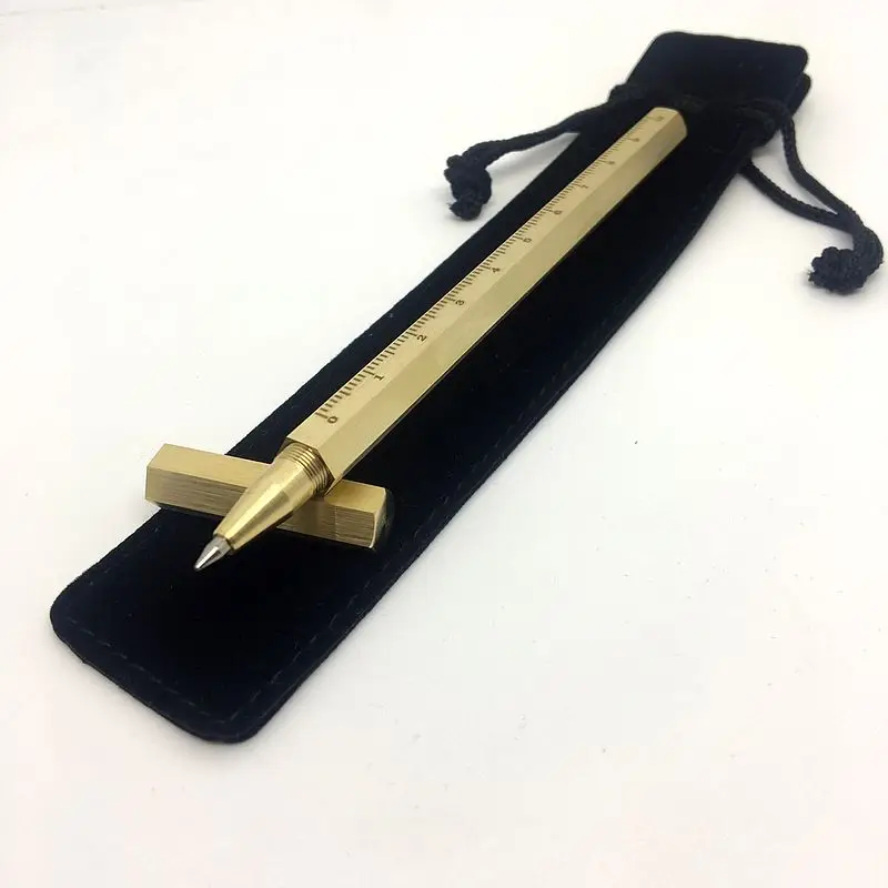 

Multi-function Scale Pen Six Prismatic Solid Brass Ball Point Pen Refillable Gel Pen