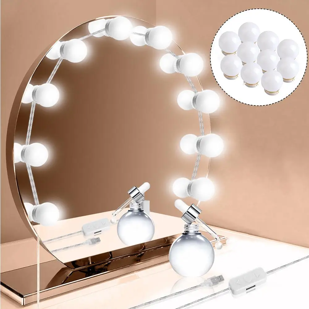 Makeup Mirror Vanity 10 LED Light Bulbs Kit USB Charging Port Cosmetic