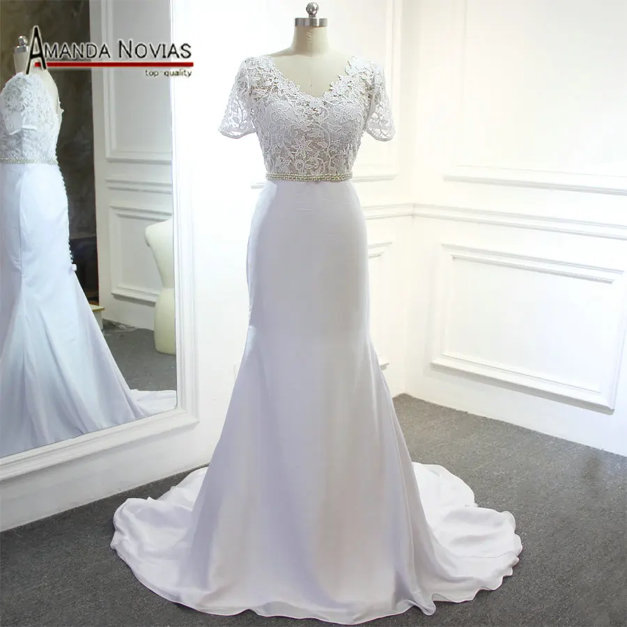 vestido de noiva элегантный сексуальный топ кружево свадебное платье-футляр с поясом