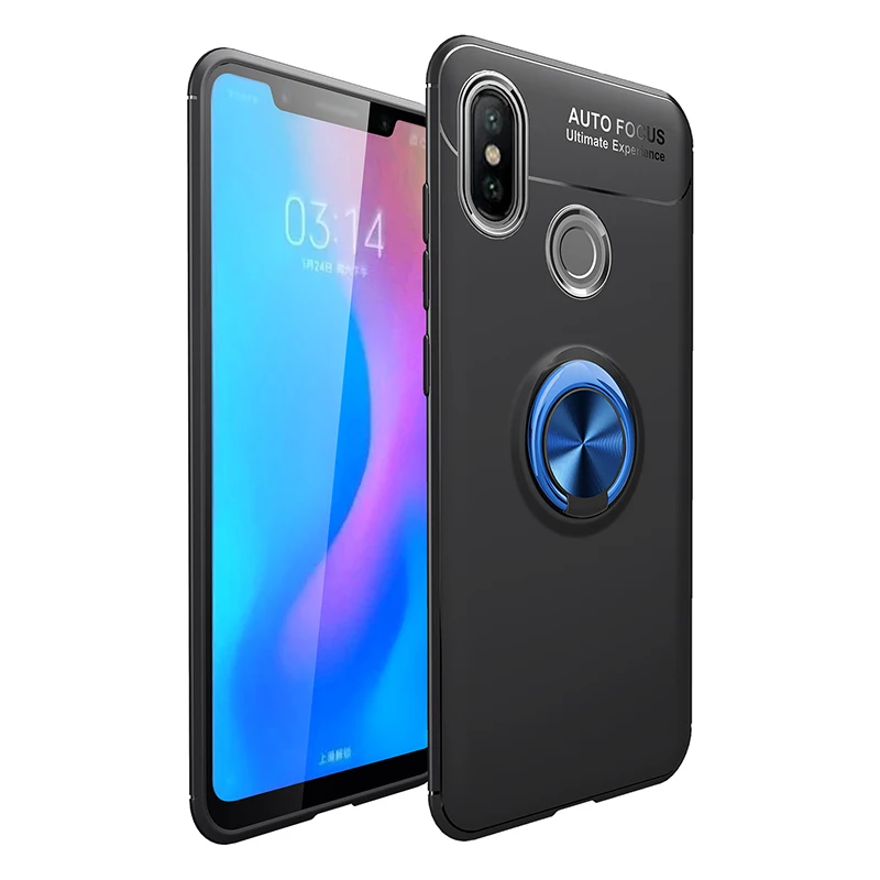 Black Blue MAKAVO для Xiaomi Redmi Note 6 Pro Чехол с кольцом на палец мягкий силиконовый чехол на заднюю панель для Xiaomi Redmi 6 Pro Чехол для телефона s - Цвет: Black Blue