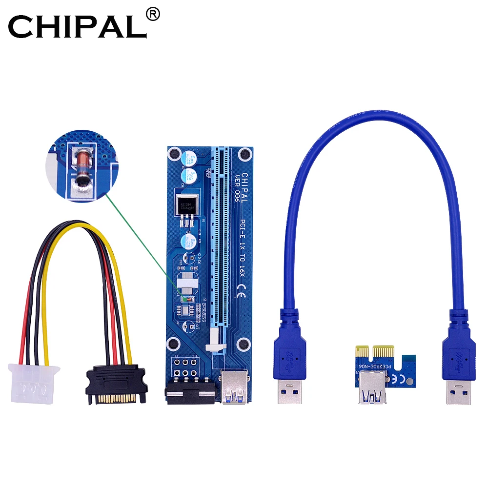 CHIPAL стабилизатор напряжения 006 PCI E 1X к 16X переходная карта 30 см USB 3 0 кабель 4Pin SATA