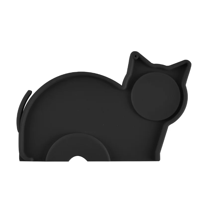 Black Силиконовый держатель для кофе с рисунком кота, Подушечка для пудры, Противоскользящий коврик для кофе эспрессо, журнальный столик - Цвет: Black