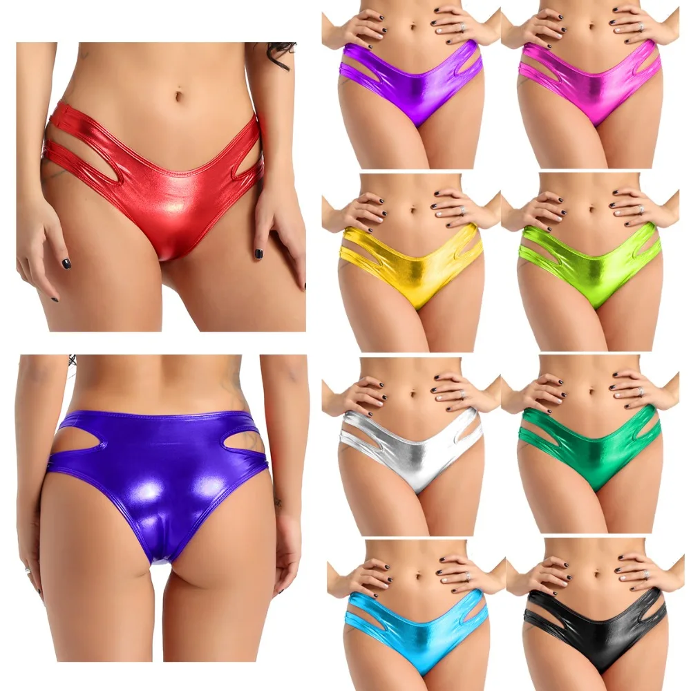 Женское нижнее белье сексуальные трусики блестящее бикини Wetlook открытые мини