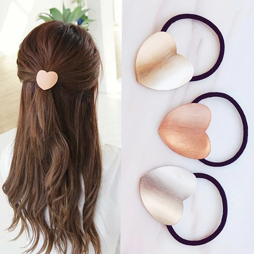 

Ins Korean Girls Hair Accessories Women Metal Heart Elastic Hair Ties Bands Gum For Hair Scrunchie Scrunchy Mujer