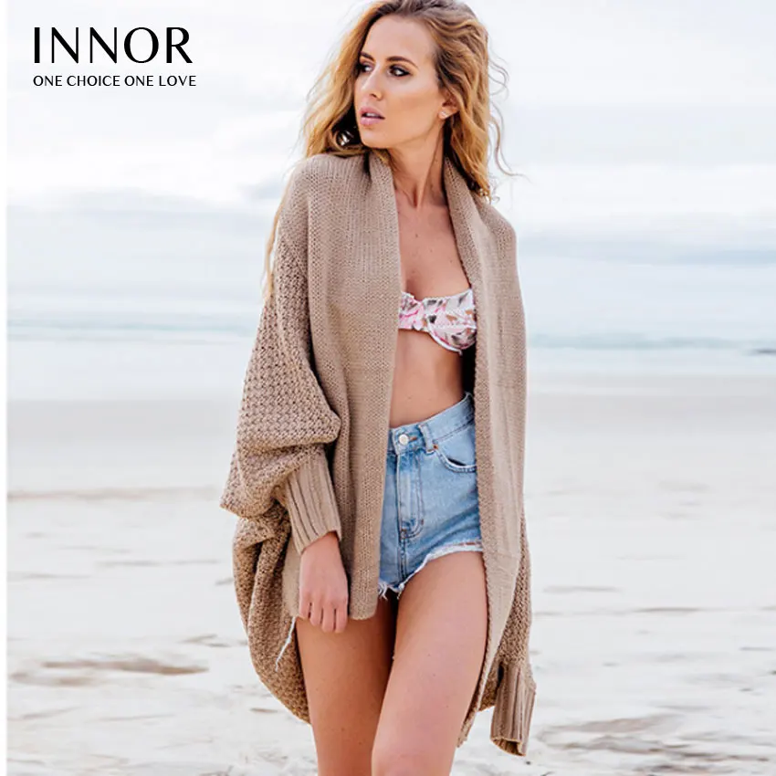 innor oen stitch batwing sleeve knitted sweaters women Fashion oversized shrug sweater Autumn winter warm long sweater jumpers