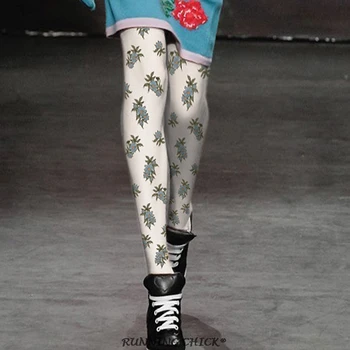 

blue flower printing velvet pantyhose