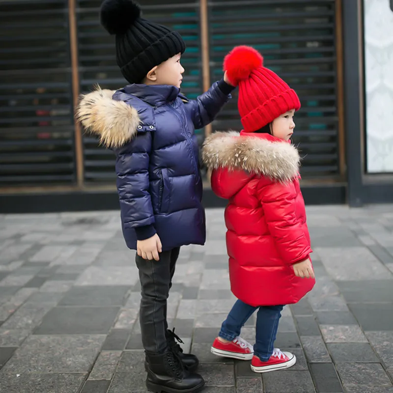 2017 New brand Thick Kids Boys Down Jacket Snow Wear 2017 New Real Fur