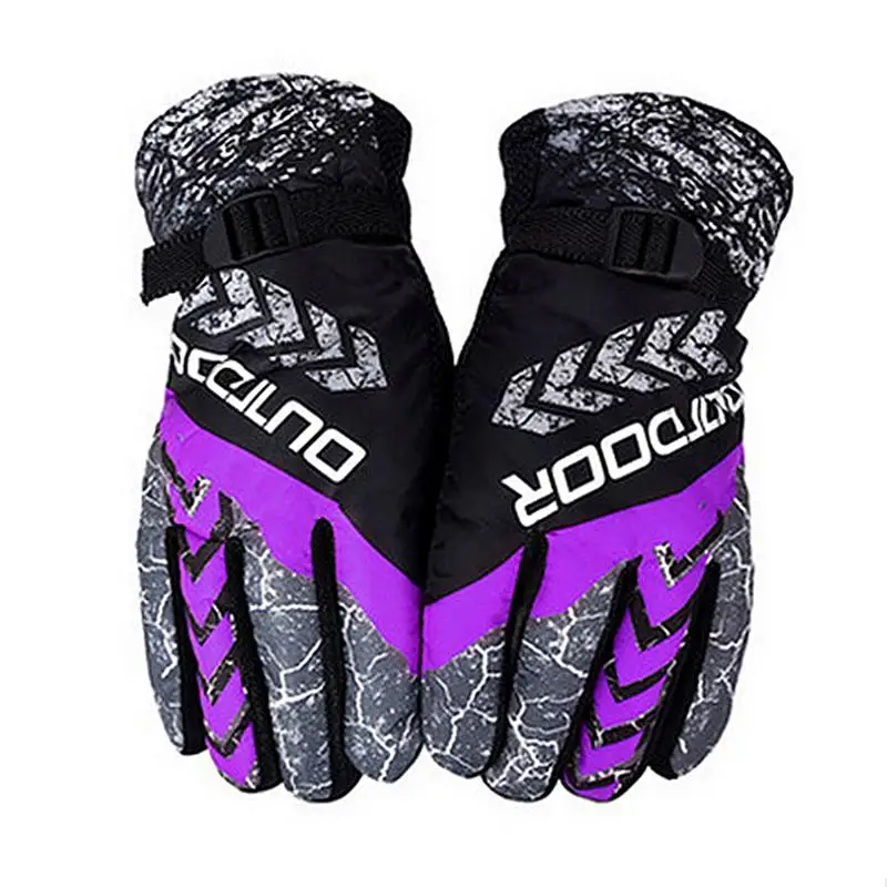 Зимние теплые перчатки, ветрозащитные, для холодной погоды, плюс бархат, утолщенные перчатки для женщин, мужчин, для спорта на открытом воздухе, для езды на мотоцикле, лыжные перчатки - Цвет: Фиолетовый
