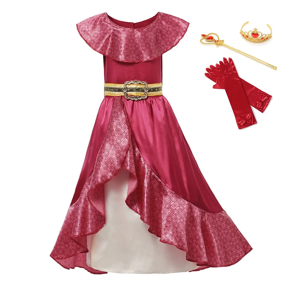 

Girl Dress For Elena Of Avalor Princess Elena Cosplay Sets Children Ruffles Sleeveless Red Maxi Frocks Fancy Party Clothing