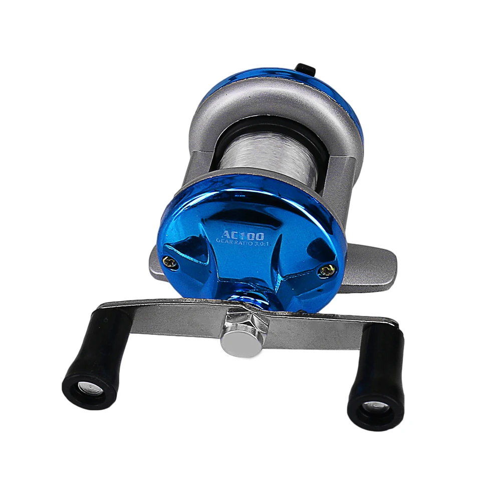 DEUKIO Mini Portable Ice Fishing Reel 1BB Dual Rocker Arm Baitcast Coil Roller Winter Bait Casting Fishing Reel with Line 90m