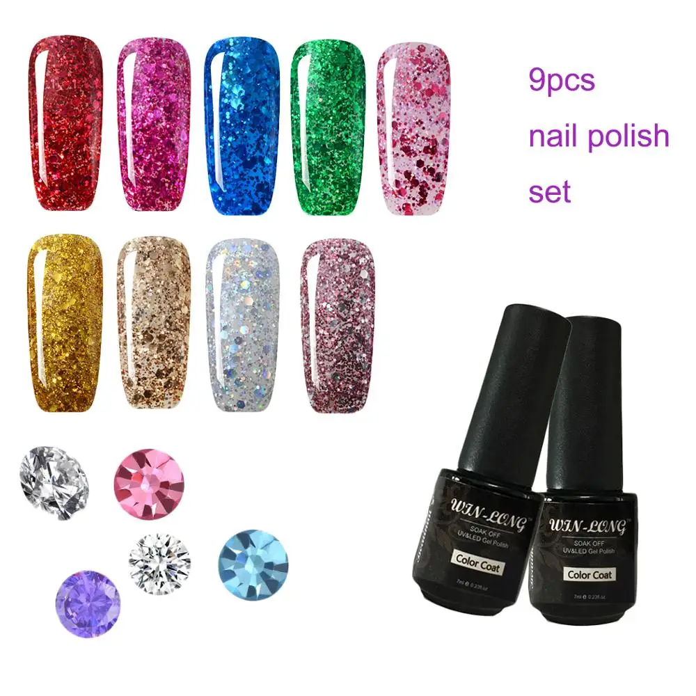 9 Pcs/lot Soak Off Nail Gel Polish Kit Manicure Soak Off Gel Nail Vanishes Base Top Gel Nail Polish Manicure Art Tools Sets Kit