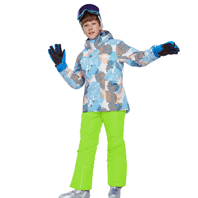 Winter Boy Ski Suit Outdoor Sports Single Snowboard Jacket+ Snow Pants Waterproof Kids Skiing Set Roupa De Warm And Windproof - Цвет: Bright yellow