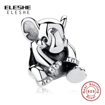 

ELESHE Authentic 925 Sterling Silver Beads Animal Elephant Black Enamel Charms Fit Bracelets & Bangles DIY Jewelry Making
