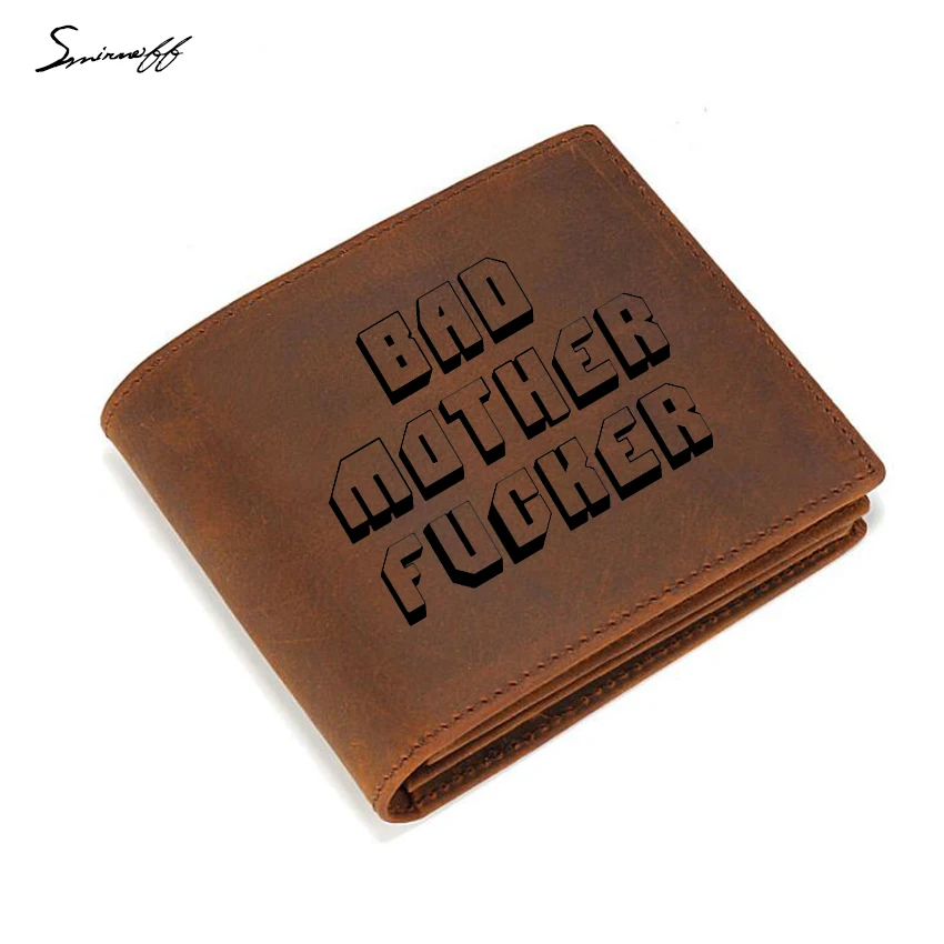 

Genuine Leather Wallet Small Zip pocket purse Multi-function Credit ID card holder Engraved Bad Mother Letters men wallet