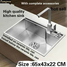 Tangwu качество 4 мм толщиной пищевой 304 нержавеющая сталь кухонная раковина лучше ручной работы один слот прочный 65x43x22 см
