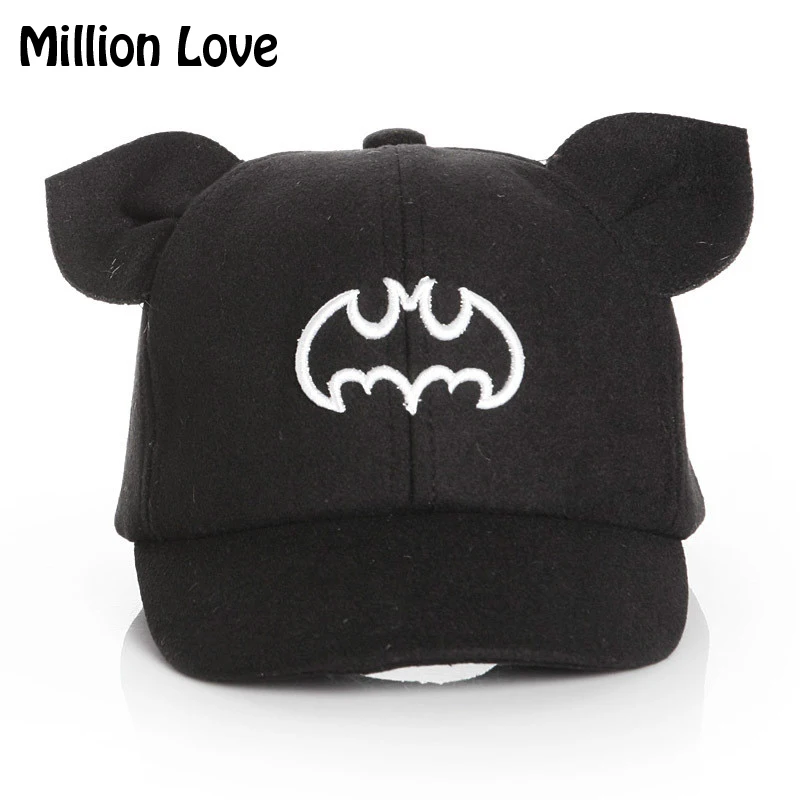 

2017 Million Love Baby kids Batman baseball hat children boy girl Ear wool cap Autumn Winter hats bonnet christmas gift bebes