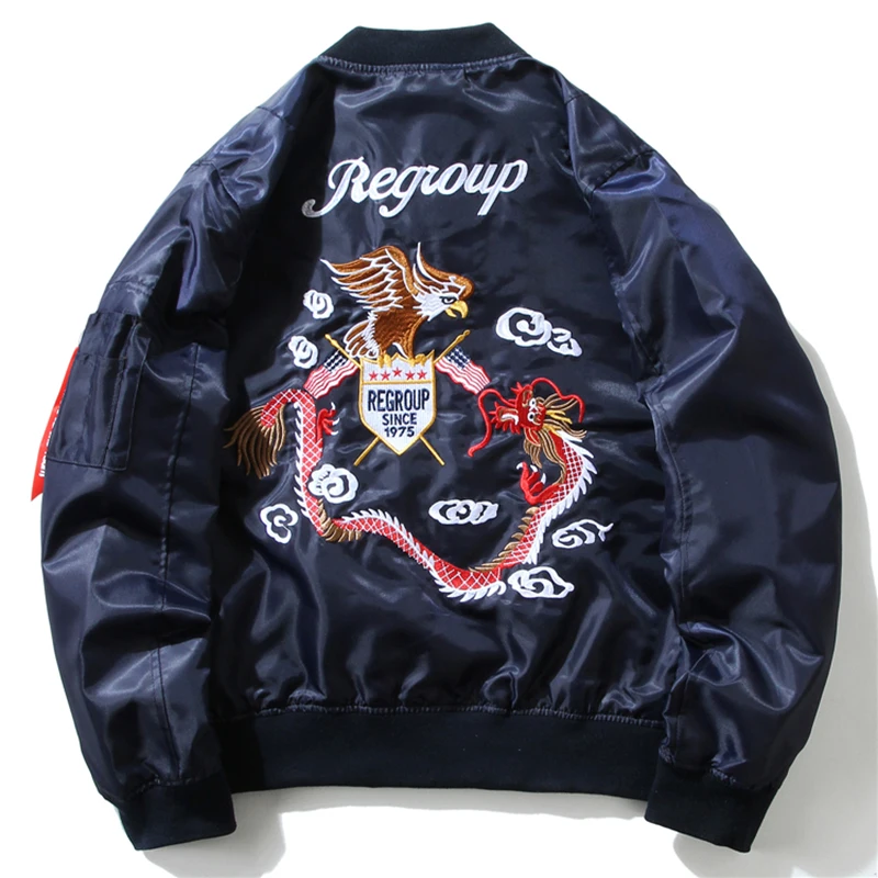 Men's Military Embroidery MA 1 Bomber Jackets 2017 Winter Harajuku