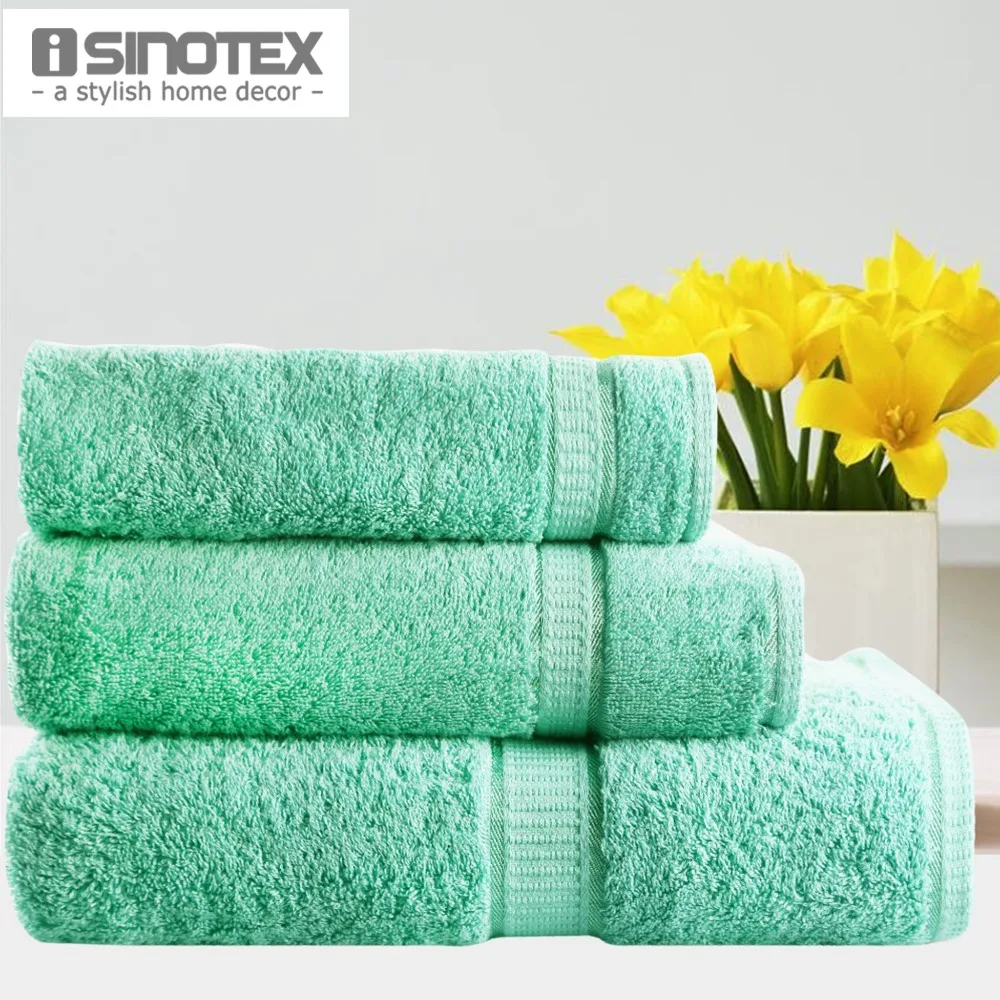 Green Color Towel Set 3pcs/lot Face Hair Bath Towel Set 100 Cotton Plain Dyed Solid Soft Towel