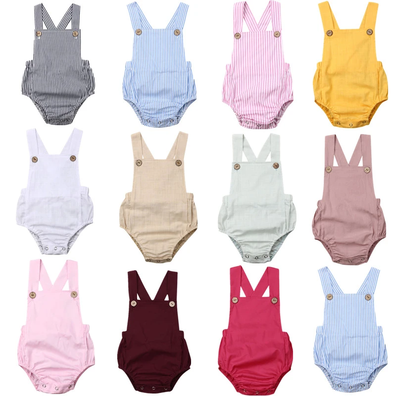 Baby Sleeveless Romper Bodysuit Newborn Boy Girl Cotton Buttons Solid Stripe Jumpsuit Clothes Baby Sleeveless Romper Bodysuit Newborn Boy Girl Cotton Buttons Solid Stripe Jumpsuit Clothes