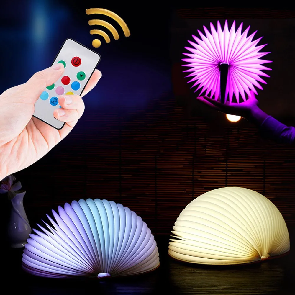 

PU leather LED 7 Colors Book Light Lamp Remote Control Night Light USB Desk Table Decor Festival Ornament Home Accessoire #X
