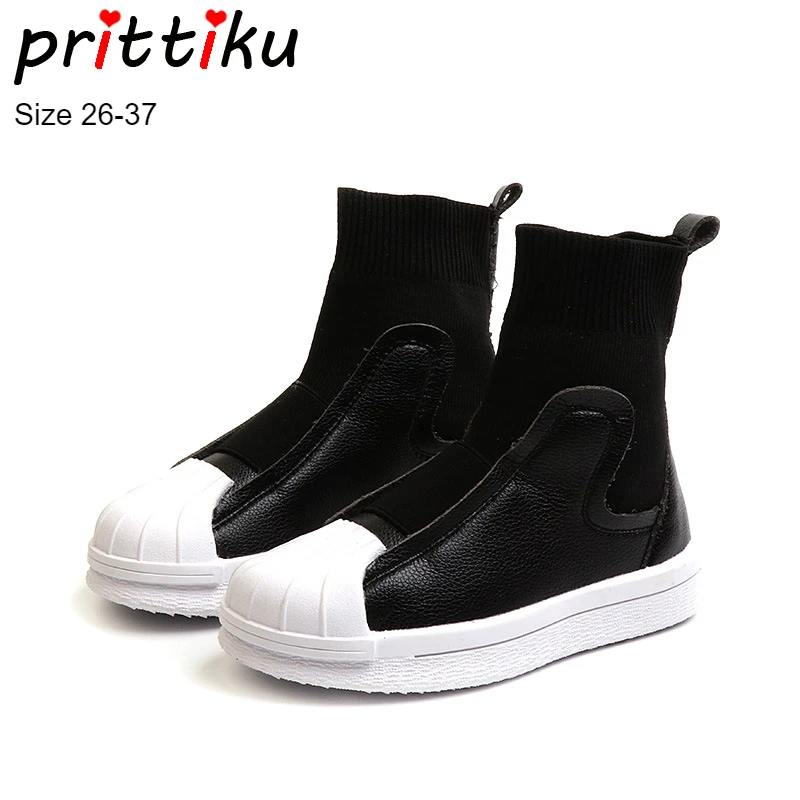 

Autumn 2018 Girls Boys Fashion High Top Boot Sneakers Children Slip On Black Red Trainers Toddler/Little/Big Kid School Shoes