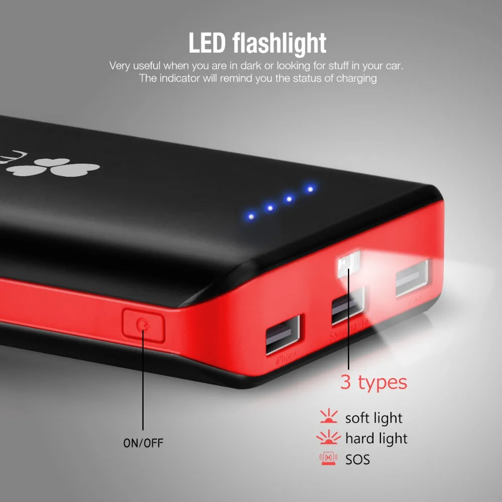 EC Technology 22400mAh Power Bank High Capacity 3 USB Port PowerBank Fast Charging Universal External Battery