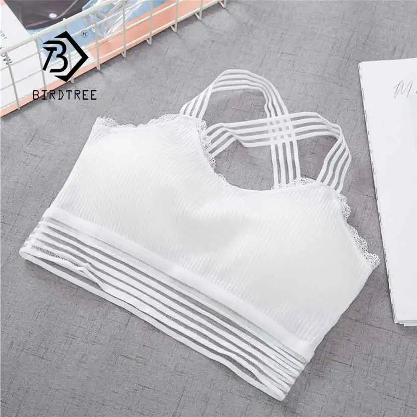 

2019 Summer No Steel Ring Solid Underwear Thin Section Sling Vest Lace Patchwork Tube Wrapped Chest Gathered Hot Sale T96914X