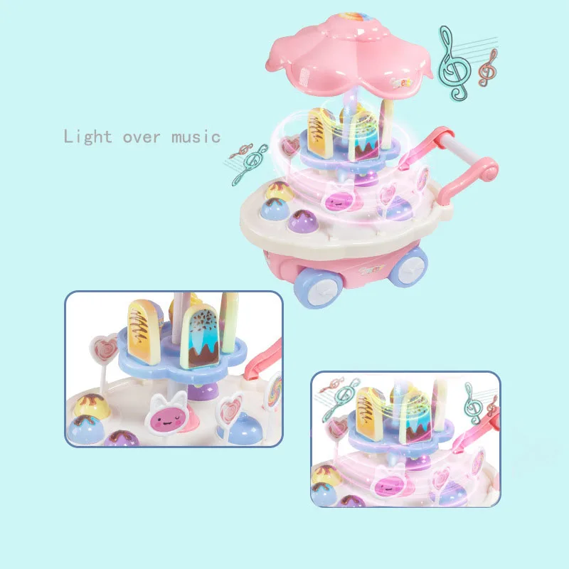 Children's Simulation Candy Music Rotating Ice cream Trolley Kids Pretend Play Toys Mini Push Car Early Education Toys